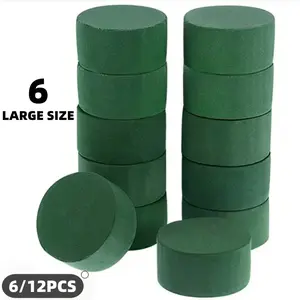 6/12 Circular Flower Foam Blocks, suitable for both fresh and artificial flowers (6" x 1.5"), used for bouquet making and for dry and wet green flower foam in artificial flowers, wedding aisle flowers, and party decorations.