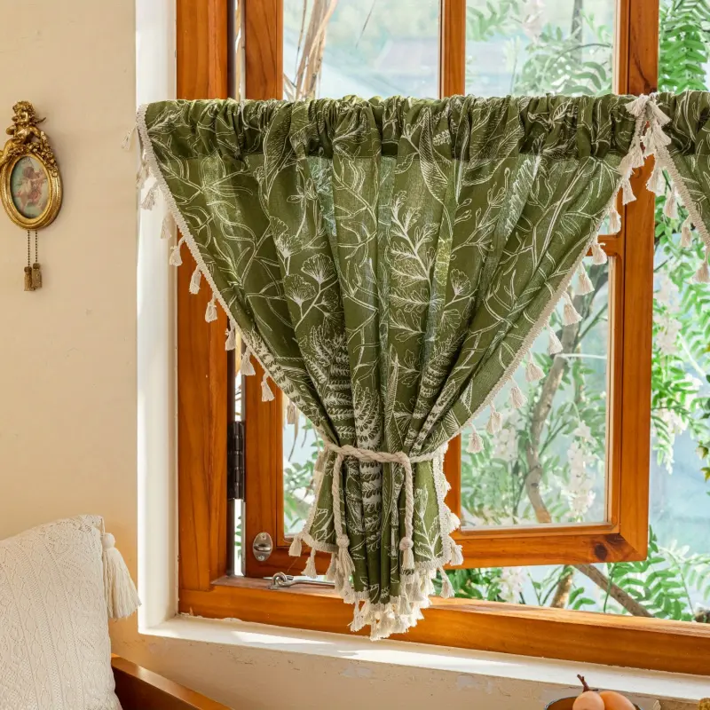 Leaf Print Short Curtain, 1 Count Modern Simple Valance, Window Drapes Curtain for Kitchen, Restaurant, Living Room, Bedroom, Office, Home Decor, Home Decorative Curtain, Home Decoration Curtain