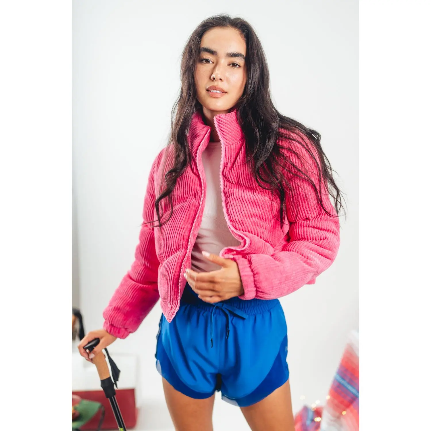 Pink Corduroy Puffer Jacket