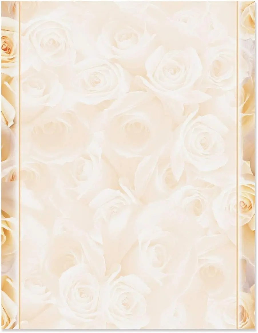 Vintage Cream Rose Elegant Premium Writing Paper 8.5 x 11 100 Sheets Decorative Printer Paper for Engagement Graduation Valentine Invitation Stationery Letterhead