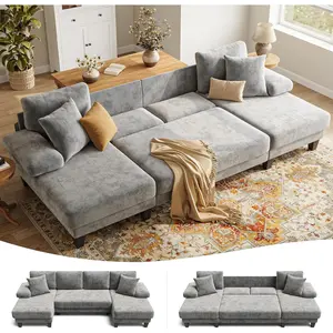 Sleeper Sofa with Pull Out Couch Bed | 112 Inch Couches for Living Room | U-Shaped Convertible Sofa Bed | Chenille