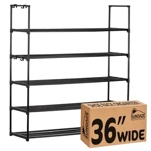 5 Tier Metal Shoe Organizer, Sturdy Long Shoe Rack for Closet, Bedroom, Entryway, Garage, Black Metal, Holds Up to 25 Pairs