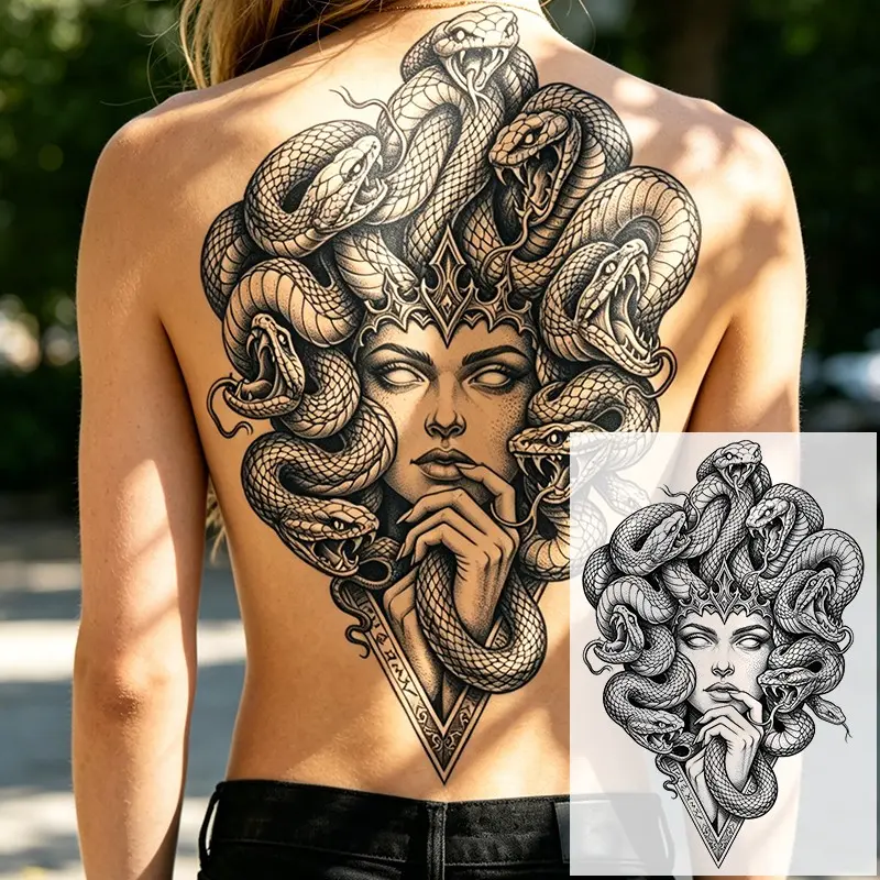 Medusa Crown Temporary Tattoo Sticker, Waterproof Long-Lasting 7-15 Days, Ephemeral Tattoos, Semi-Permanent Herbal Tattoo, Non-Glare Fake Tattoo for Men and Women