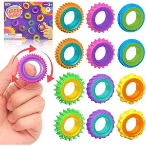 Toys Sensory Rings for Kids: 12 Pack Finger Spinner Rings - Texture Stress Toys for Kids Autism Calming - Fun Fidgets for Student Classroom Prize Stocking Stuffers