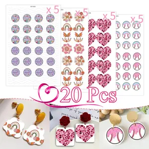 Boho Clay Transfer Paper Set, 20pcs DIY Jewelry Making Supplies, Floral Heart Rainbow Designs, Perfect for Wedding Earrings, Handmade Crafts