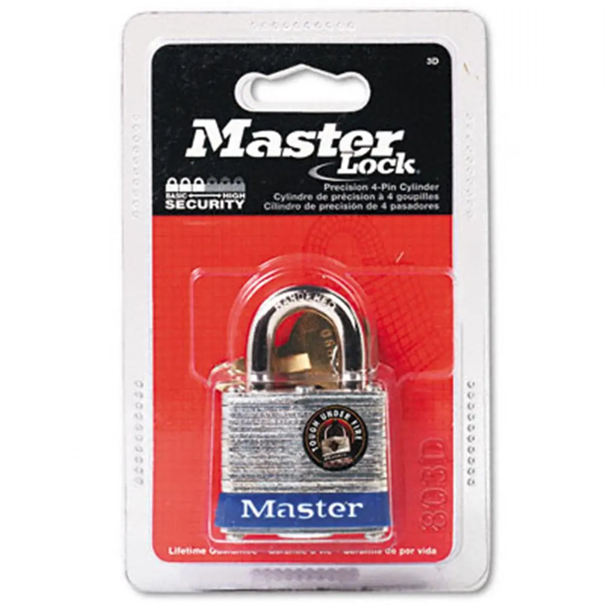 212 MAIN Master Lock 3D 4-Pin Tumbler Security Lock - Laminated Steel Body, Rust-Resistant, 1-1/2in Wide, Silver/Blue Finish, 2 Keys, Anti-Theft for Motorcycles