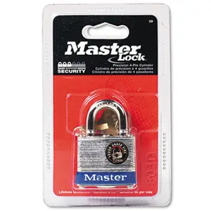 Master Lock 3D Four-Pin Tumbler Lock- Laminated Steel Body- 1-1/2" Wide- Silver/Blue- Two Keys