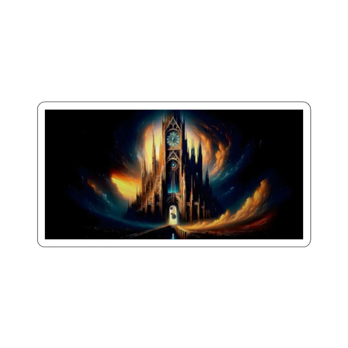 The Fourth Dimension- Surreal Cathedral Grandfather Clock Kiss Cut Sticker