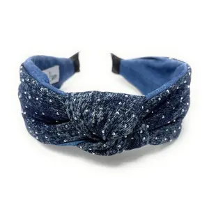 Thea Dark Denim Bejeweled Knot Headband