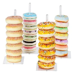 Donut Stand Acrylic 4 Pack, Clear Bagel Holder Stand, Donut Tower Stand, Donut Display Stand for Dessert Table, Doughnut Holder for Birthday, Wedding, Baby Shower, Christmas, Party Organiser Racks