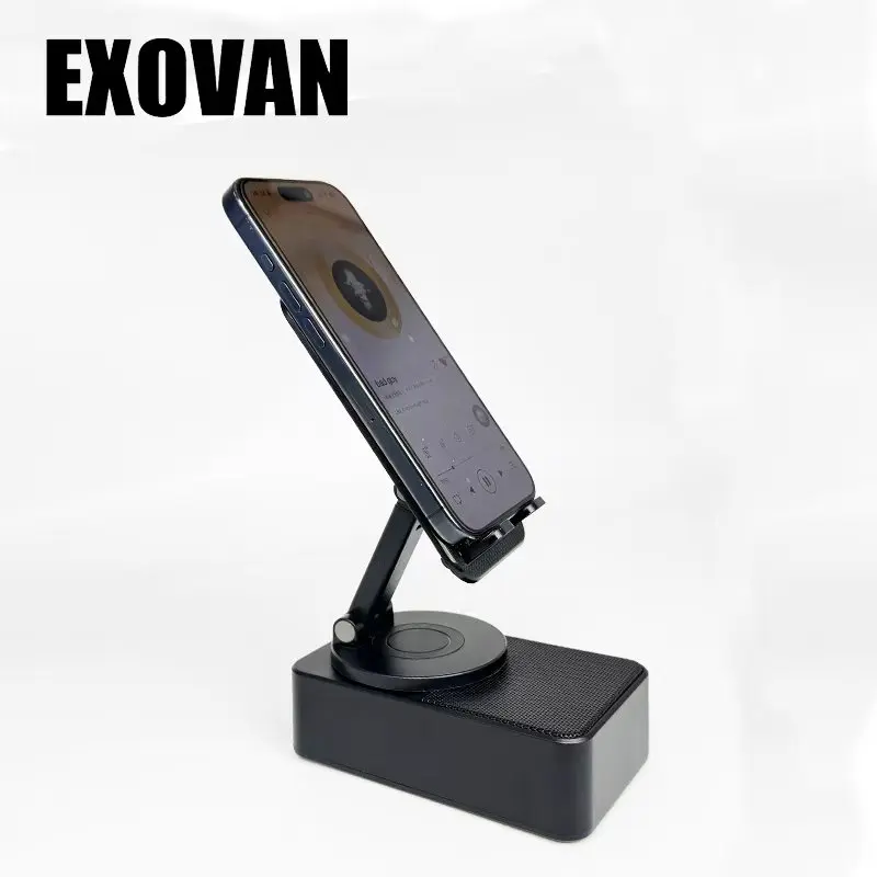 Wireless Audio Bluetooth Speaker 5in1 Phone Holder Emergency Rechargeable withColorful Ambient Light 300° Foldable for Tablet iPhone Android, Gifts for Men Women ，Black with LED Nightlight Wireless Induction Bluetooth Speaker Stand
