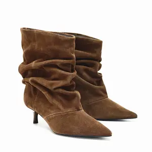 Women'S Cover Mid-Calf Boots with Side Zipper Closure, Pointed Toe & Kitten Heel - Slip-Resistant Rubber Sole, Round Toe Cushioning EVA Insole, Dressy Ankle Boots for Fall Winter, Casual to Semi-Formal Outfits (Brown, Hand Washable) - Versatile Ever
