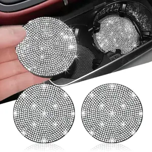 2pcs Car Full Drill Cup Holder Coasters, Anti-Slip Shockproof Universal Fashion Car Cup Mats, Crystal Rhinestone Interior Accessories