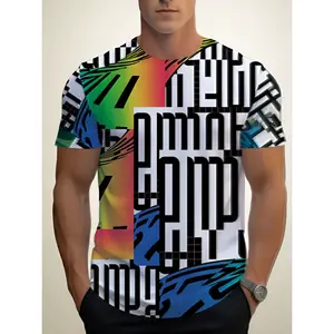Digital Print - Men'S Abstract Graphic T-Shirt - Bold EMPIRE Design, Multicolored Geometric Patterns, Casual Crew Neck, Regular Fit, Perfect for Modern Fashion Enthusiasts, Casual Wear Abstract Print Comfortable Style Print Design - Not, Plus Size