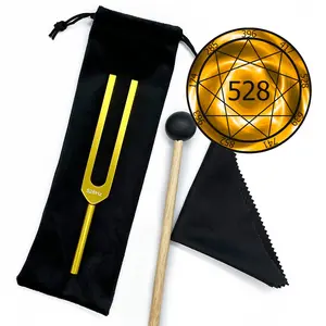 Golden 528hz Chakra Tuning Fork Set, Love Frequency Dna Repair, Meditation Tool, Sound Therapy, Brain Body Tuner, Includes Silicone Hammer