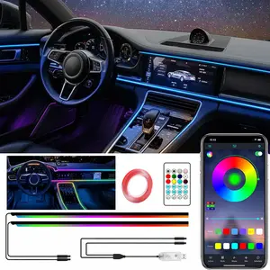 【4PS】Ceesooi USB Car LED LightsInterior, Smart App ControlledCar Ambient LightingAccessories,  led lights for cars DIY RGB ColorChanging Neon Lights with CarCharger, 110cm+110cm 2-in-1Music Rhythm Under DashLighting, Unique Car Decor Gift Led Dashboard