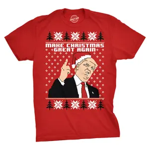 Mens Make Christmas Great Again Trump In Santa Hat Funny Ugly Humor T shirt Mens Funny T Shirts Cool Vintage Fashion T-Shirt Gift Classic Menswear Christmas Apparel for Men Funny Political Short Sleeve Novelty Red