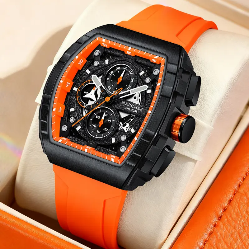 quartz watch，Men's watch, men's sports watch, barrel shaped large dial with waterproof function,