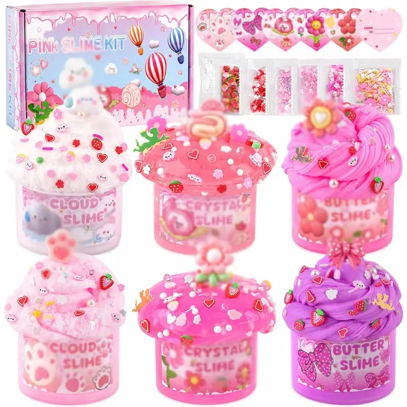 6 Pack Slimes, Pink Slime Kids, Cloud Slime kit for Girls Ages 8-12, Toys for Girls and Boys, for Kids Slime Set Party kit Goodie Bag Stuffers, 4 5 6 7 8 9 10 Year Old Girl Birthday Gift Cute Stuff