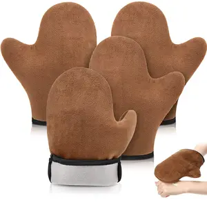 4 Packs Self Tanning Mitt Applicators Double Sided Sunless Tanning Mittens Reusable Applicator Mittens Tanner Gloves with Thumb(Brown)