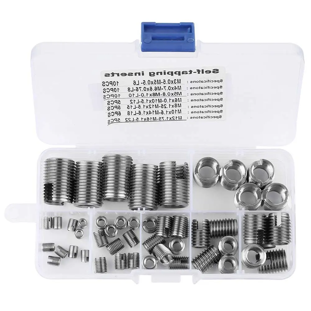 50Pcs Stainless Steel Inner Thread Self Tapping Thread Inserts Set Thread Reinforce Repair Tool M3 with Storage Case