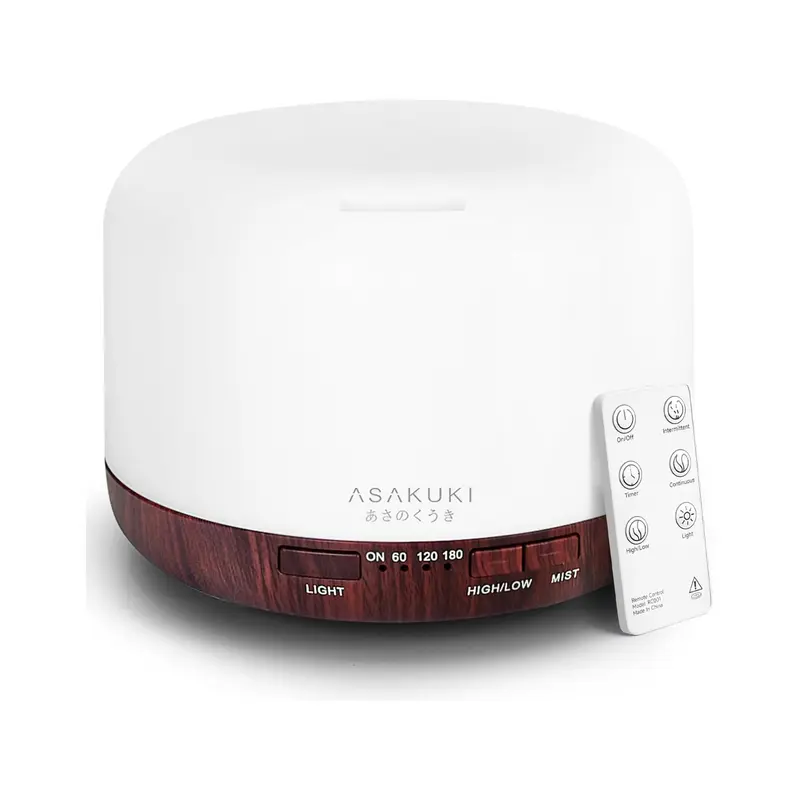 ASAKUKI 500ml Plastic Round Cooling Mist Aromatherapy Machine - Room Gadgets, Quiet Fan, Timer, Sleep Aid, Humidifier, Air Purifier, Room Decor, Auto-Off, LED Light, Gift Box, Stable, Calm Desk, Ideal for Sleeping in Office/Bedroom, Reddish-Brown
