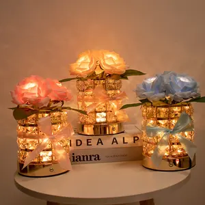 Three-Color Dimmable Rose Crystal Table Lamp Decoration Bedroom Night Light Bedside Ambient Lamp lighting room