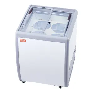 VEVOR Commercial Ice Cream Display Case, 16.3 Cu. ft Chest Freezer, Mobile Glass Top Deep Freezer, Restaurant Gelato Dipping Cabinet with 5 Wire Baskets, 2 Sliding Glass Doosr, Locking Casters, White