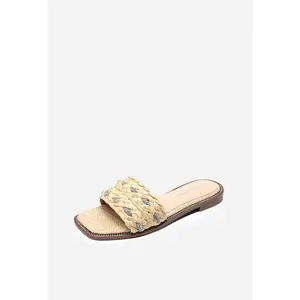 DREAM PAIRS Women's Square Open Toe Slide Sandals Cute Slip on Flat Sandals for Summer