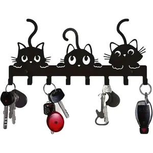 Black Multifunctional Wall Mounted Key Holder with 8 Hooks Key Hanger Includes Screws and Anchors for Entryway Front Door Kitchen Hallway Garage Office