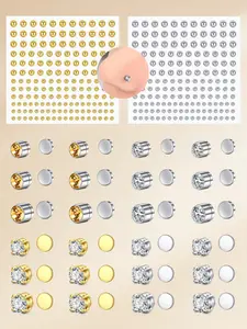 1 Set Fake Piercing Jewelry, 6pcs Stainless Steel CZ Fake Nose Studs Earrings and 1 Sheet Face Gems Stickers, Non Piercing Jewelry Fake Nose Ring Studs Earring Eyebrow Ring Lip Ring for Women Men Y2K Make Up