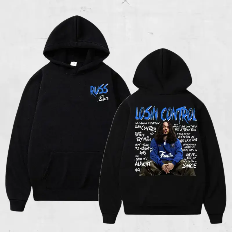 Unisex Printed Hoodie Sweatshirt - Russ Losin Control Tour 2025 Merch, 2-Sided Cotton Blend Longsleeves Basics Top, Lightweight Digital Print Casual Hoodie