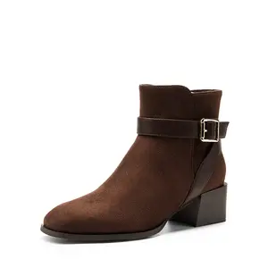 DREAM PAIRS Women's Chunky Low-Heel Lace-Up Boots, Fashionable Round-Toe Footwear, Stylish Walking Shoes for Women