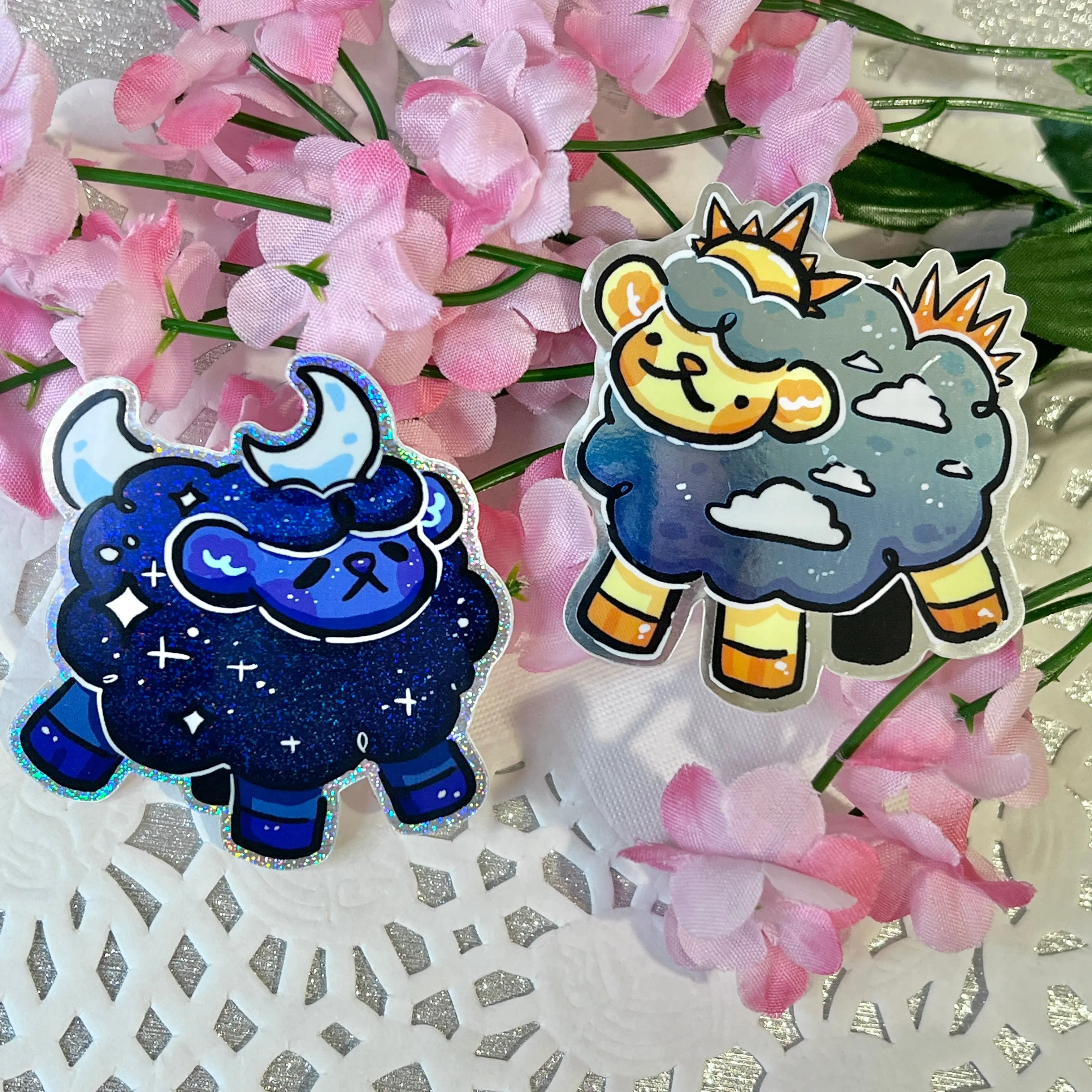 Moon and Sun Sprouts ~ Glitter/Metallic Sticker Duo