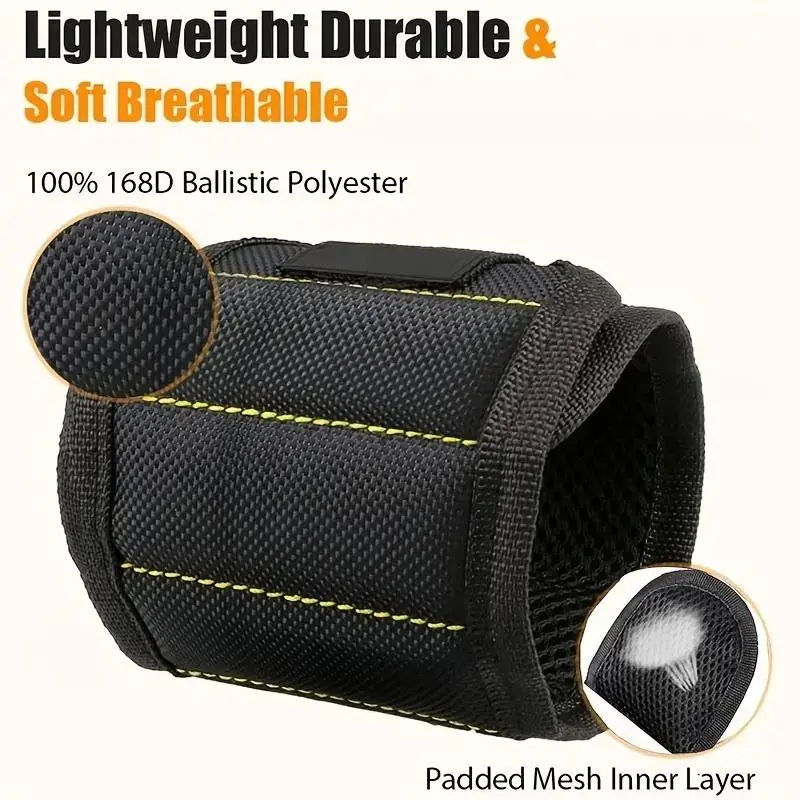 Magnetic Tool Wristband Adjustable Velcro Buckle, Stores Screws Nails Drill Bits, Breathable Design, DIY Gift for Men Fathers Husbands Grandfathers, Tool Organizer