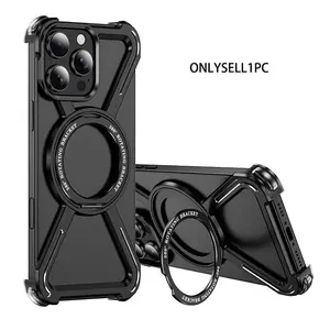 Metal 360 Degree Rotating Ring Magnetic Stand Shockproof Phone Case for iPhone 17 16 Pro Max 15 Pro 14 Plus 13 Pro Max Corner Protection Cover Shockproof Protector