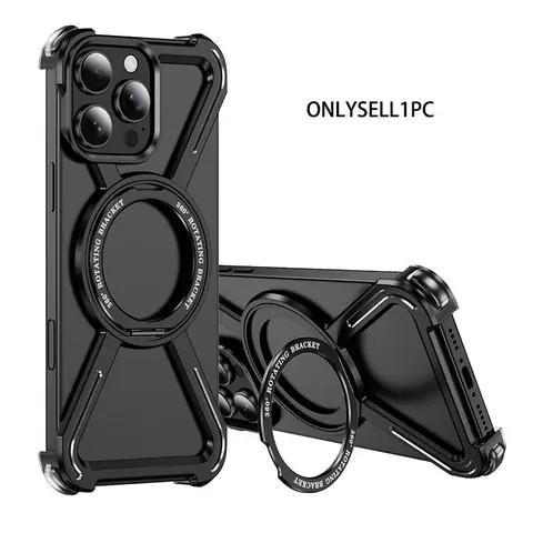 Metal 360 Degree Rotating Ring Magnetic Stand Shockproof Phone Case for iPhone 17 16 Pro Max 15 Pro 14 Plus 13 Pro Max Corner Protection Cover Protective Casing Shockproof Protector Shockproof Smartphone Cover