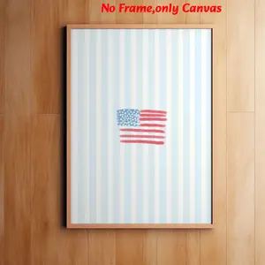 1 pc, wall art, vintage poster, coastal American flag art print, blue and white stripes summer painting, living room aesthetic, bedroom decor, apartment decor, housewarming gift, unframed
