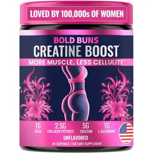 Bold Buns Creatine for Women – Booty Builder Supplement with Collagen & BCAA – Supports Muscle Development, Post-Workout Recovery, Skin Elasticity, Healthy Hair & Nail | Unflavored – 30 Servings