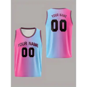 Custom Name And Number Youth Colorblock Breathable Sports Basketball Jersey, Casual Sleeveless Quick-drying Tank Tops For Training Competition