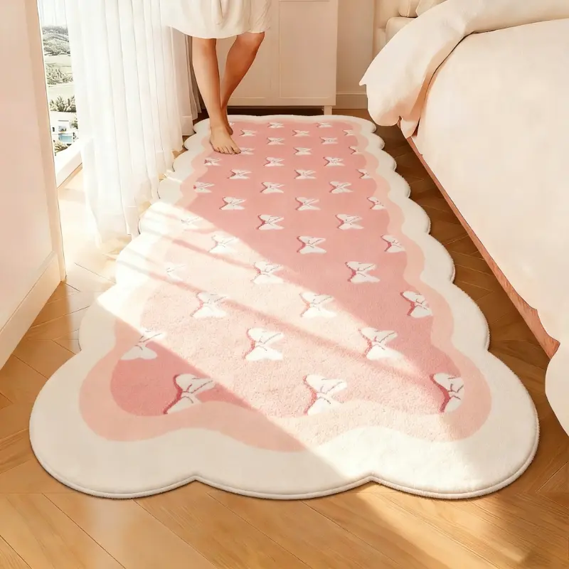 A girl's heart pink pattern love bedside carpet cream storm cloud shape bedroom decoration plush carpet fluffy soft living room washable carpet thickened irregular lounge cloakroom non-slip floor mat