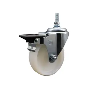 Service Caster SCC-TS20S414-NYS-PLB-381615 Nylon Swivel Threaded Stem Caster (Threaded Castors), 4x1.25 in. White Wheel, 0.38 in. Stem, Posi Locking Brake