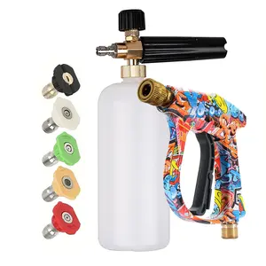 High Pressure Foam Sprayer with Graffiti Shell, 1L Bottle Set, Quick Nozzle and Rubber Stand, Car Wash Cleaning Tool, Foam Cleaner Spray, Car Wash Equipment