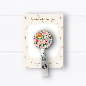 Summer Floral Badge Reel, Retractable Badge Reel w/ Alligator Swivel Clip