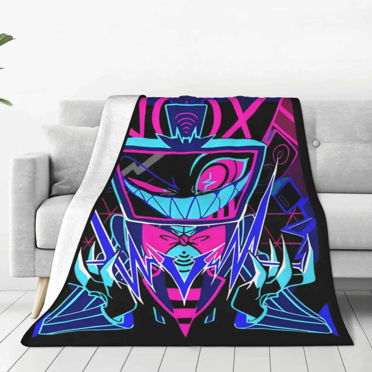 Vox Hazbins Hotels Game Soft Flannel Throw Blanket with Funny Character Print and Breathable Warm Feel for Spring Autumn featuring Vox Character Artwork and Fan Theme Bedspread for Teens Adults and Game Fans and Vox Fan Gift