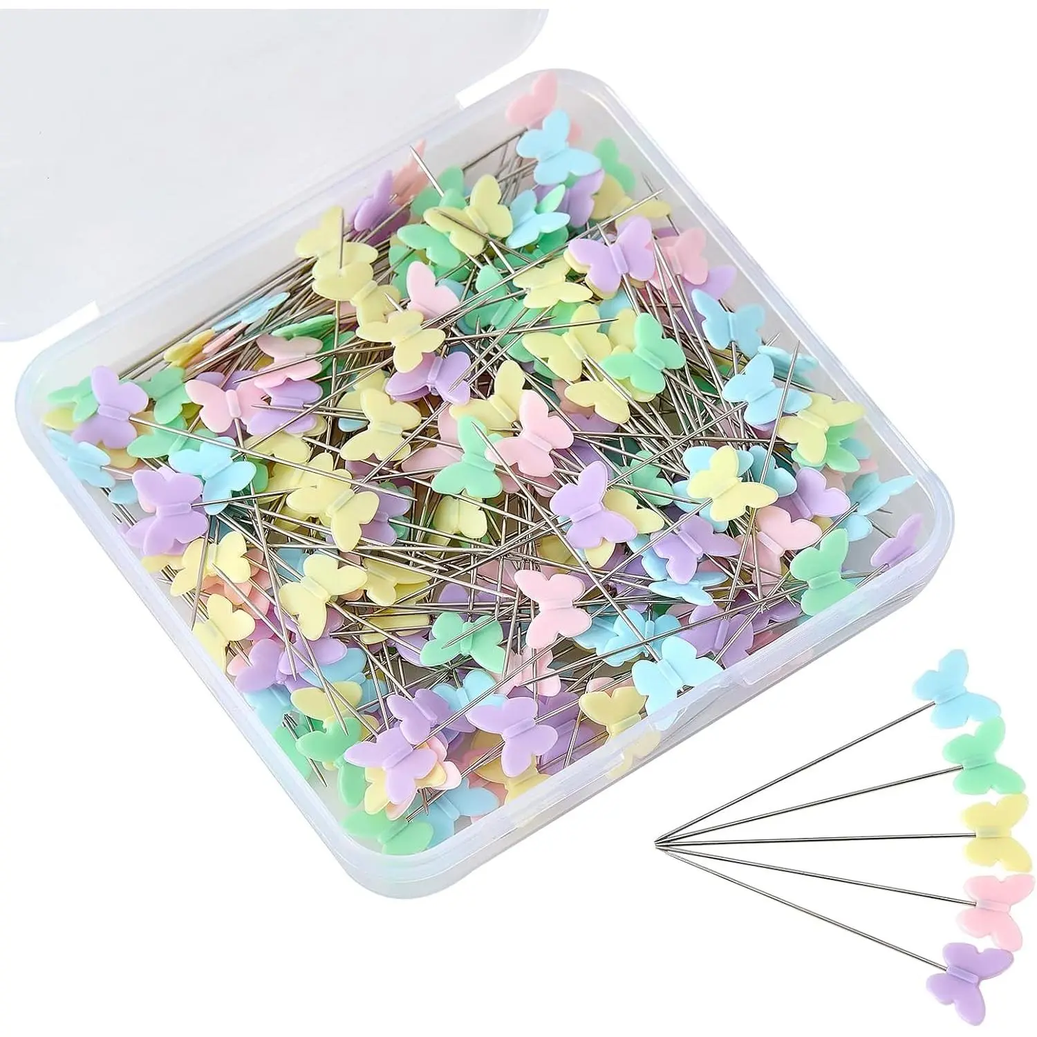 200 count Colored Sewing Pins Flat  Straight Pins with Storage Box, Butterfly Quilting Pin for Fabric Dressmaker DIY Craft and Decoration