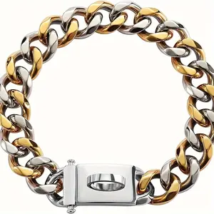 Dog Chain Collar Gold Dog Collar, 20inch Cuban Link Collar With Secure Snap Buckle, 18K Gold Plated 20X Thicker 316L Martingale Stainless Steel