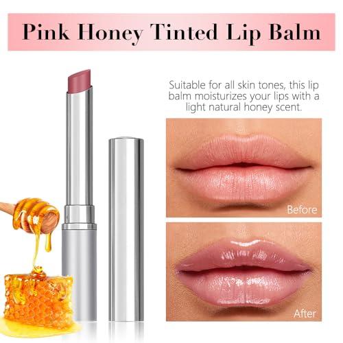 HHLTOH Pink Honey Lipstick Tinted Butter Lip Balm for Women, Natural Sheer Moisturizing Nourishing Hydrating Pink Honey Shine Tint Lipstick Tinted Lip Stain Gloss with a Hint of Natural Cherry Vegan