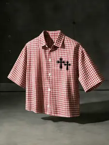 Men's Short Gingham Print Plaid Checkered Sleeveless Shirt, Fashion Casual Top for Daily Wear, Cross Pattern Design, Comfortable Fit