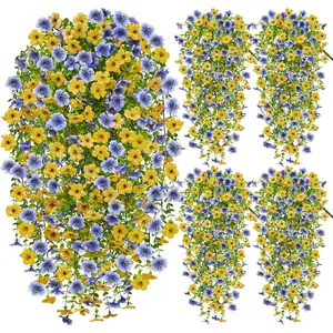 4pcs Artificial Orchid Flower Garland, UV-Resistant Outdoor Plastic Orchids, Outdoor Faux Plants, Wedding Spring Summer Hanging Blooms, Garden Door Window Decor, Outdoor Fake Flowers